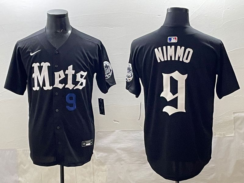 Men 2025 New York Mets #9 Nimmo Black Five generations Joint Name Nike MLB Jersey style 9